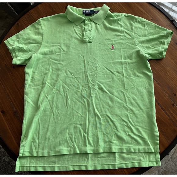 Ralph Lauren Polo Golf Shirt Custom Fit XL Lime Green w/Hot Pink Pony - Picture 2 of 9